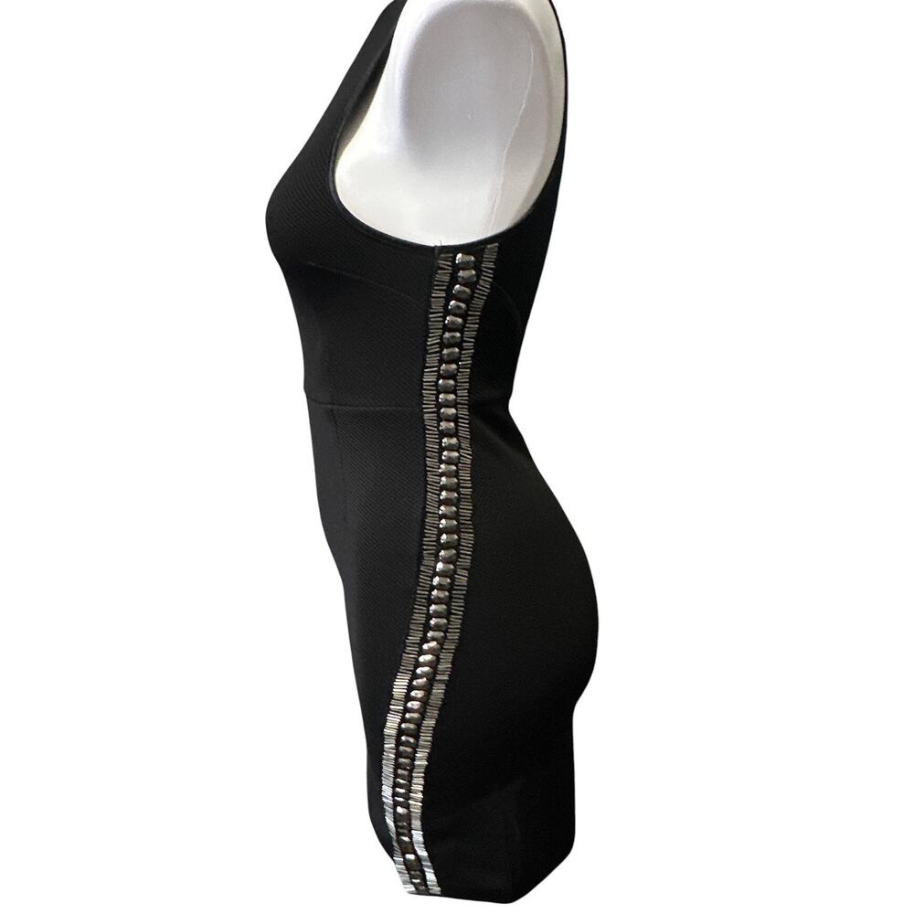 Oeuvre Beaded Bodycon Dress Women Size 6 Black Cutout Back Zip Sleeveless Mini